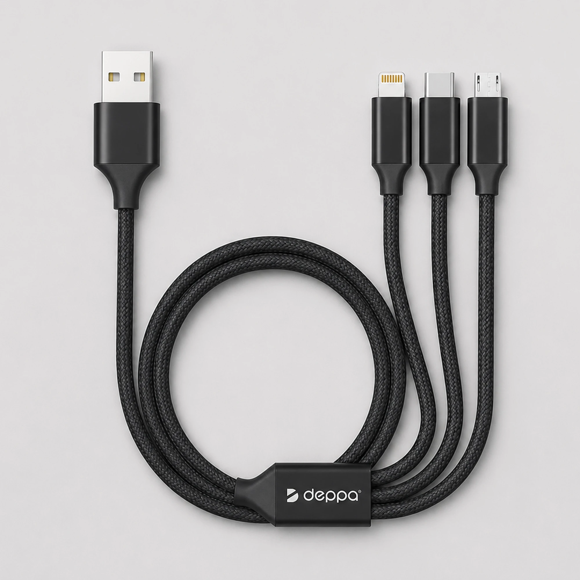 Дата-кабель 3 в 1: micro USB, USB-C, Ligthning, алюминий, 1.2м